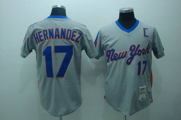 Mitchell and Ness Mets #17 Keith Hernandez Stitched Grey Throwback MLB Jersey - Click Image to Close